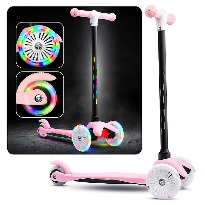 Самокат 3-х колесный ROCKET,колеса PU со светом, светящаяся стойка, ABEC 7, розовый