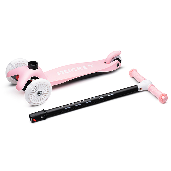 Фото к товару Самокат 3-х колесный ROCKET,колеса PU со светом, светящаяся стойка, ABEC 7, розовый Самокат 3-х колесный ROCKET,колеса PU со светом, светящаяся стойка, ABEC 7, розовый
