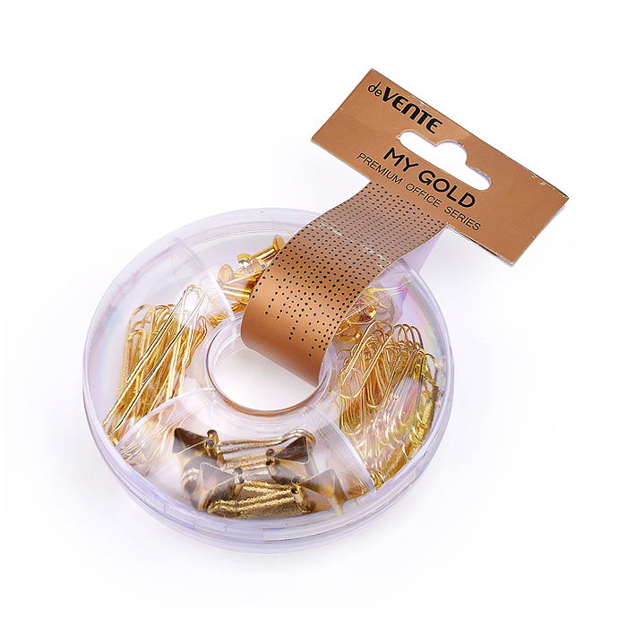 Набор канцелярских принадлежностей "My Gold" (скрепки золотистые 50 мм – 15 шт, скрепки зол