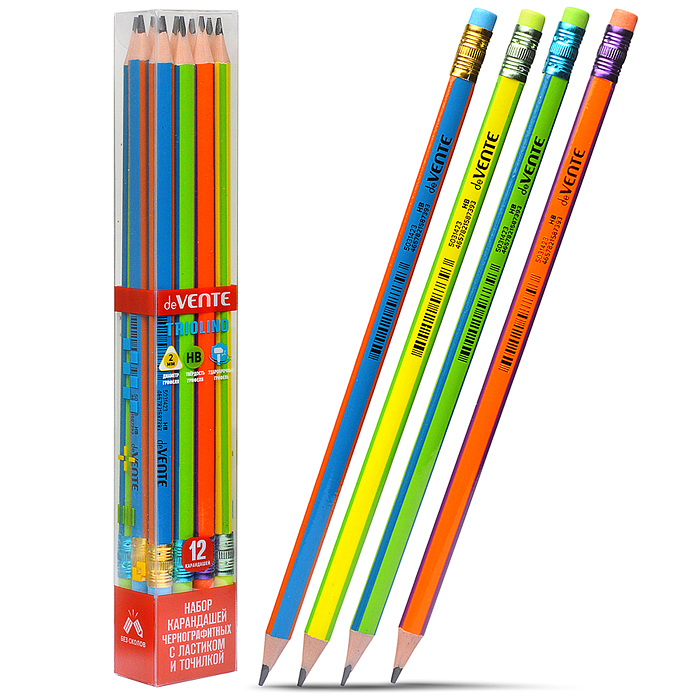 Набор карандашей чернографитных "Triolino " 12 шт + ластик + точилка, твердость - только HB
