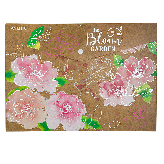 Папка-конверт на кнопке "Bloom Garden" A4 180 мкм, фактура крафт-имитация