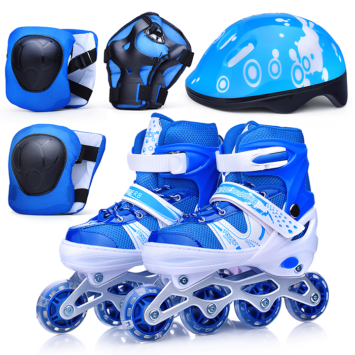 Ролики детские, размер S, синие (со шлемом и защитным снаряжением)