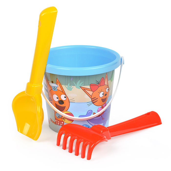 Песочный набор "Три кота" №7: Ведро малое с наклейкой, совок №2, грабельки №2 Песочный набор "Три кота" №7: Ведро малое с наклейкой, совок №2, грабельки №2