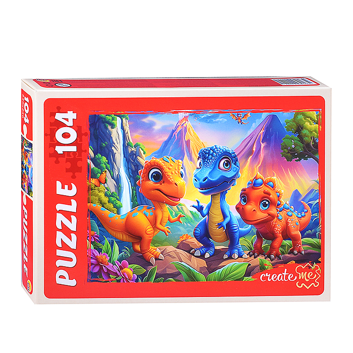 Пазлы 104 "Динозавры у вулкана"