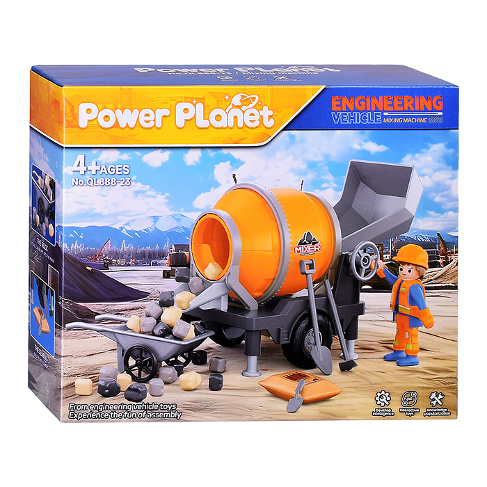 Конструктор QL888-23 "Спецтехника. Инженерный миксер" + 2 инженера, в коробке