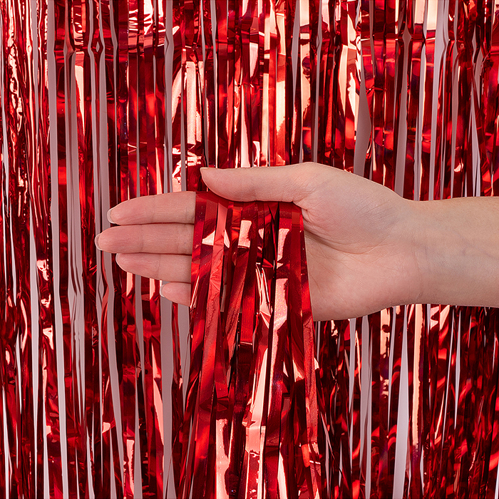 Занавес Дождик Электрик, Красный, Голография, 100*200 см, 1 шт.