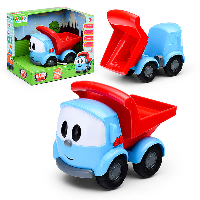 Машина пластик Грузовичок Лева 15 см, (свет-звук, песня про цифры) инерц., в коробке