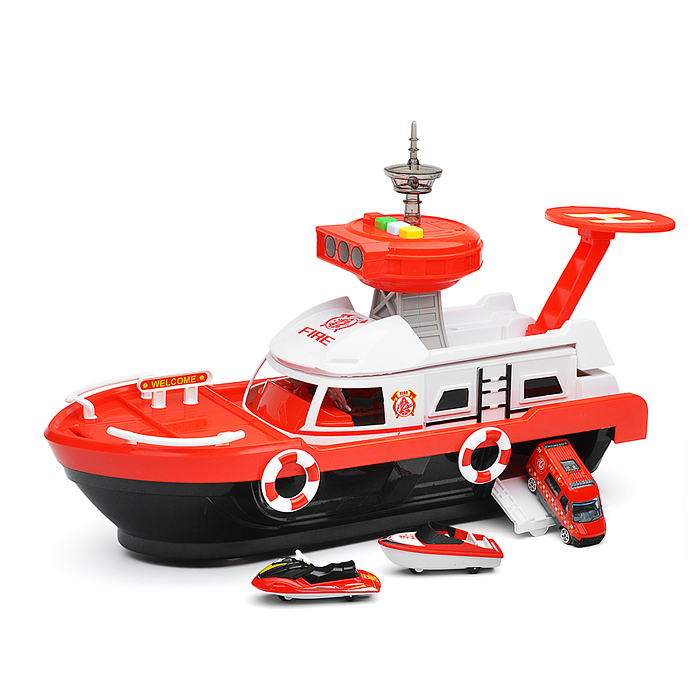 Катер 660-A247 в комплекте с машиной, красный, в коробке
