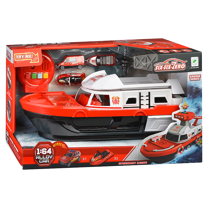 Катер 660-A247 в комплекте с машиной, красный, в коробке