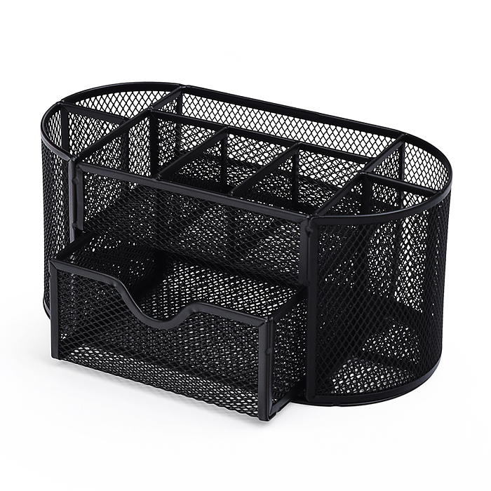 Подставка-органайзер д/канцтоваров, металлическая, овальная, 22х11см, 9 отделений, черная