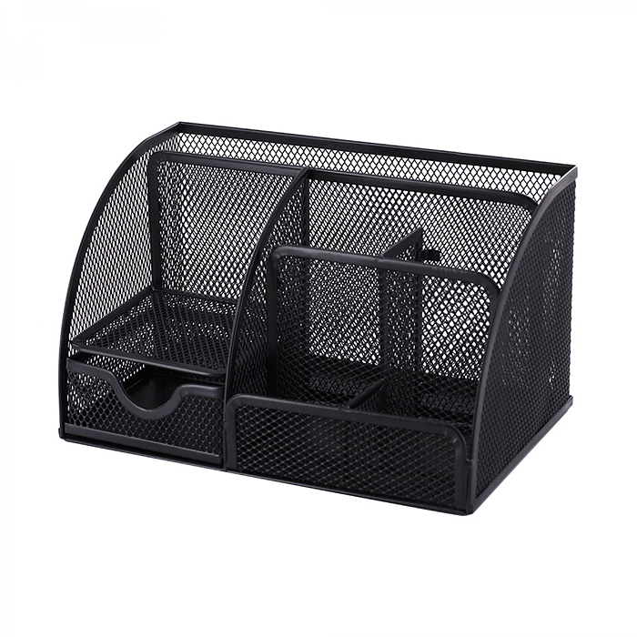 Подставка-органайзер д/канцтоваров, металлическая, прямоугольная, 22х14см, 7 отделений, черная