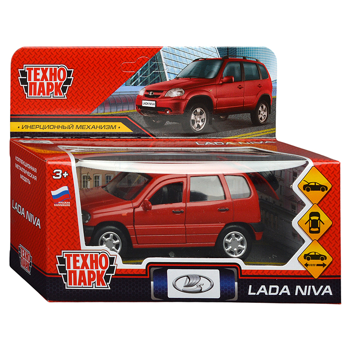 Фото к товару Машина металл Lada Niva 12 см, (двери, багаж, красный)инерц, в коробке Машина металл Lada Niva 12 см, (двери, багаж, красный)инерц, в коробке
