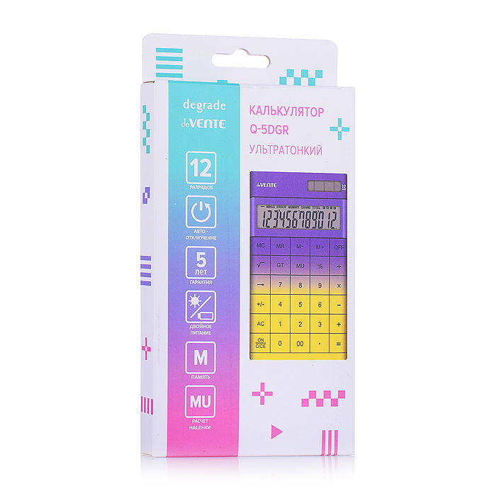 Фото к товару Калькулятор настольный Degrade" Q-5DGR, 100x166x14 мм, 12 разрядный, ультратонкий, двойное Калькулятор настольный Degrade" Q-5DGR, 100x166x14 мм, 12 разрядный, ультратонкий, двойное