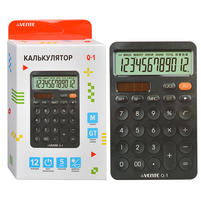 Калькулятор настольный Q-1, 100x157x30 мм, 12 разрядный Калькулятор настольный Q-1, 100x157x30 мм, 12 разрядный