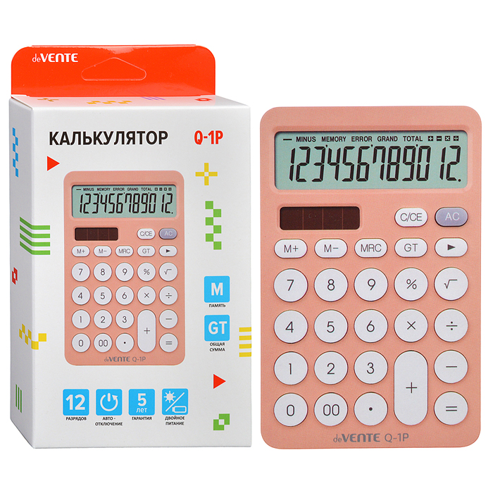Калькулятор настольный Q-1P, 100x157x30 мм, 12 разрядный Калькулятор настольный Q-1P, 100x157x30 мм, 12 разрядный