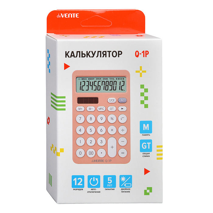 Фото к товару Калькулятор настольный Q-1P, 100x157x30 мм, 12 разрядный Калькулятор настольный Q-1P, 100x157x30 мм, 12 разрядный