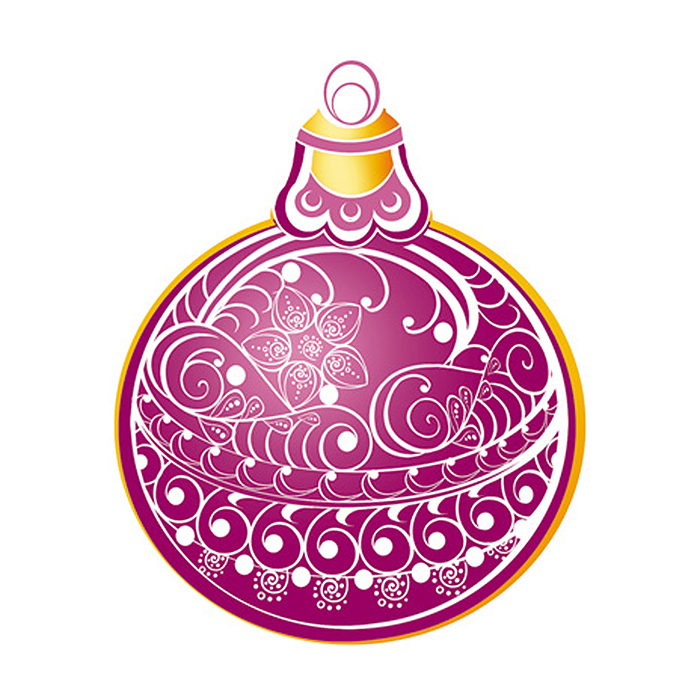 Вырубная фигурка "Шарик новогодний фиолетовый" двухсторонняя (блестки в лаке) 