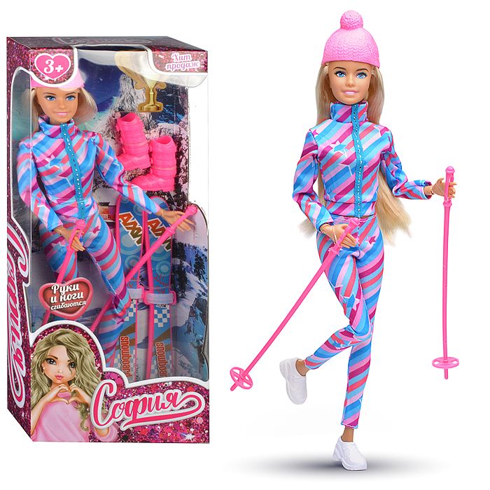 Кукла 29см София, руки и ноги сгиб, лыжница, в коробке