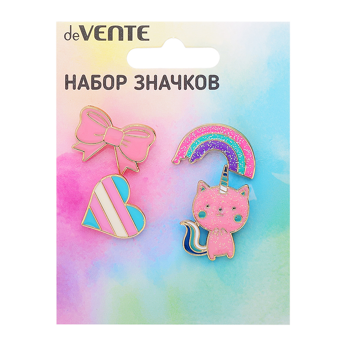 Фото к товару Набор значков "Kitty" эмалированные, размер изделий: котенок 2x3 см, радуга 2,5x1,7 см, сер Набор значков "Kitty" эмалированные, размер изделий: котенок 2x3 см, радуга 2,5x1,7 см, сер