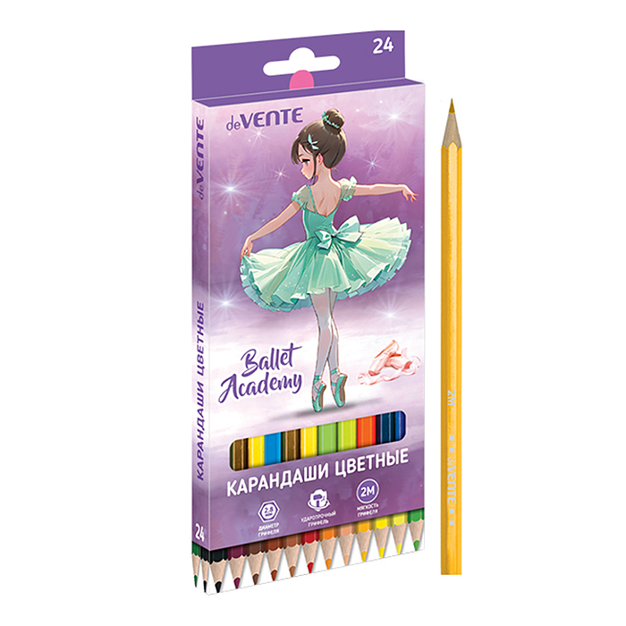 Карандаши цветные 24 цв. "Ballet Academy" 2М, диаметр грифеля 2,8 мм, шестигранные, в ка