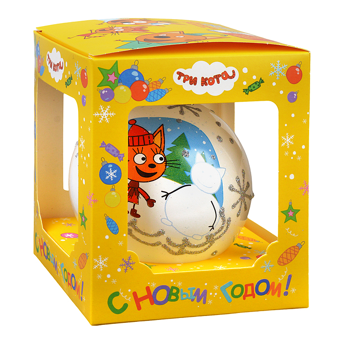 Фото к товару Шар "Карамелька и снеговик", 80 мм., в подарочной упаковке Шар "Карамелька и снеговик", 80 мм., в подарочной упаковке