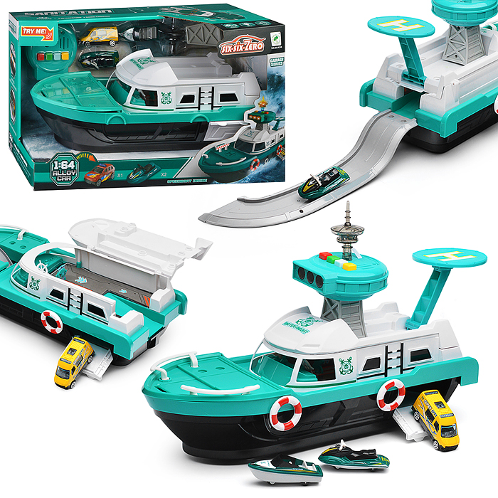 Катер 660-A249 в комплекте с машиной, зеленый, в коробке Катер 660-A249 в комплекте с машиной, зеленый, в коробке