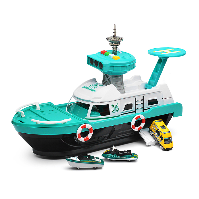 Катер 660-A249 в комплекте с машиной, зеленый, в коробке