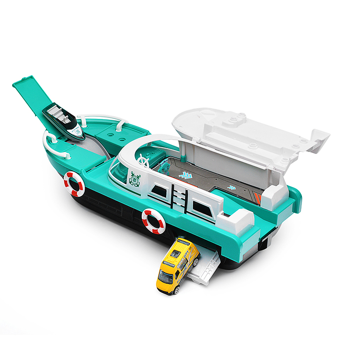 Катер 660-A249 в комплекте с машиной, зеленый, в коробке