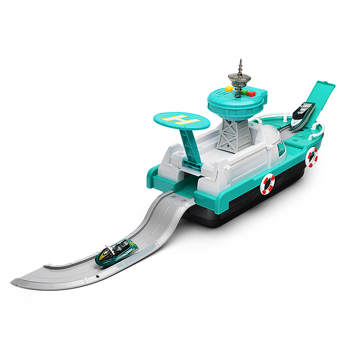 Катер 660-A249 в комплекте с машиной, зеленый, в коробке