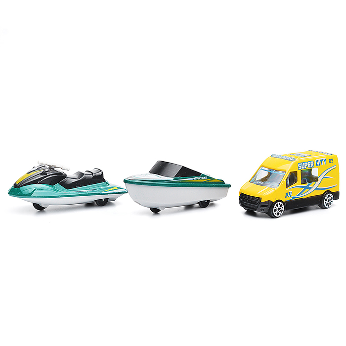 Катер 660-A249 в комплекте с машиной, зеленый, в коробке