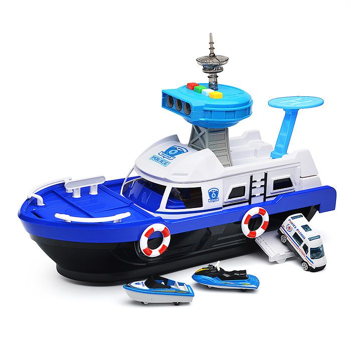 Катер 660-A246 в комплекте с машиной, синий, в коробке