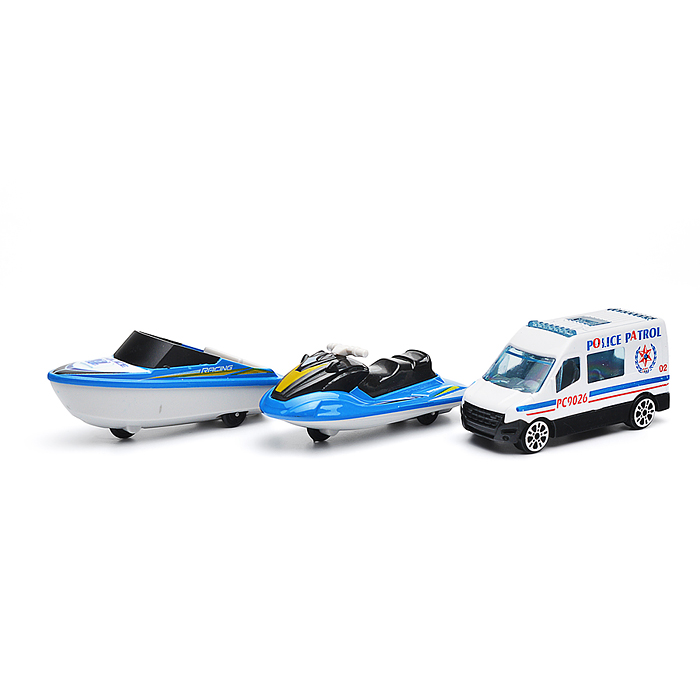 Катер 660-A246 в комплекте с машиной, синий, в коробке