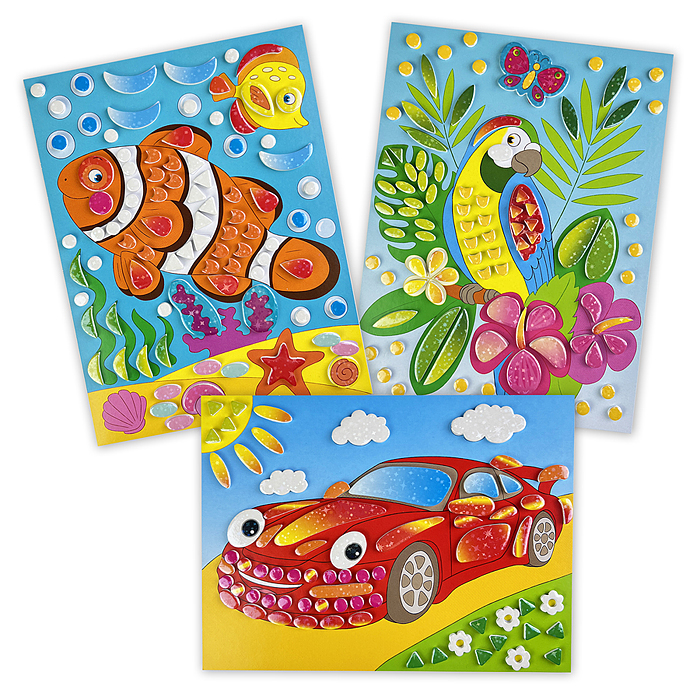 Разноцветная мозаика (3 в 1). Машинка. Рыбка. Попугайчик Разноцветная мозаика (3 в 1). Машинка. Рыбка. Попугайчик