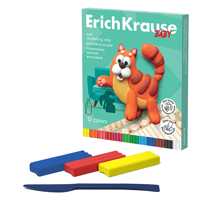 Пластилин мягкий восковой Baby 12 цветов со стеком, 156 г (в коробке 12 шт) Пластилин мягкий восковой Baby 12 цветов со стеком, 156 г (в коробке 12 шт)