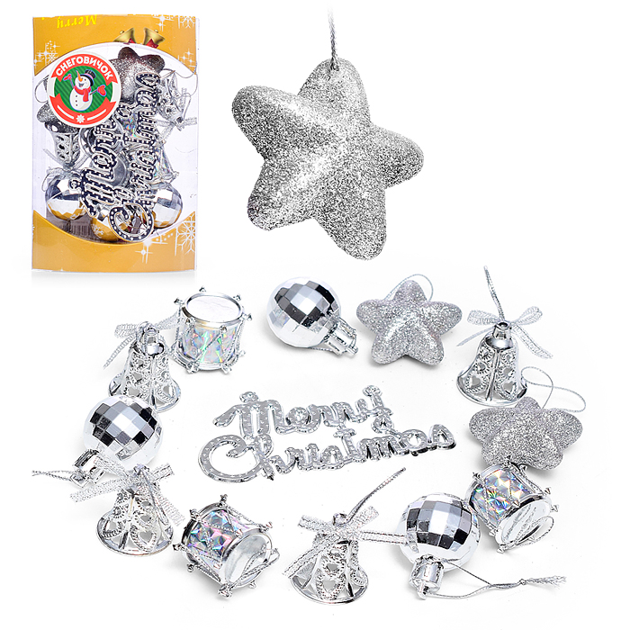 Набор новогодних украшений S2001-2 3см*13шт серебро Набор новогодних украшений S2001-2 3см*13шт серебро