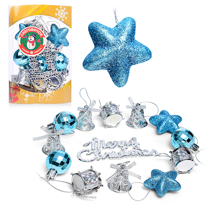 Набор новогодних украшений S2001-4 3см*13шт синий Набор новогодних украшений S2001-4 3см*13шт синий
