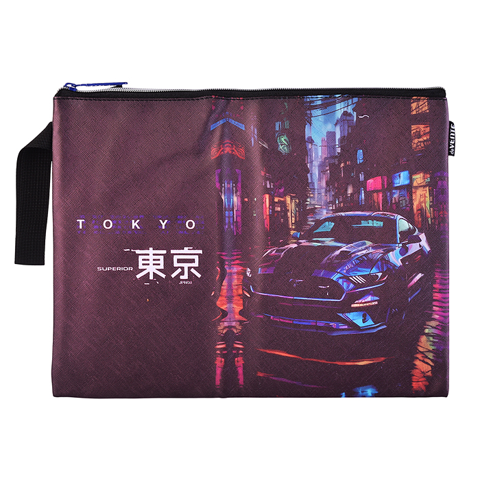 Папка для тетрадей "Label. Tokyo Drift" A4 (34,5x25,5x1,5 см) на молнии сверху, с ручкой, ис