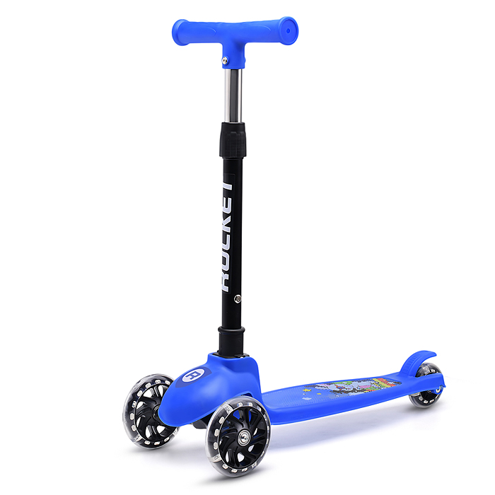 Фото к товару Самокат трёхколёсный ROCKET колёса PU, цвет синий Самокат трёхколёсный ROCKET колёса PU, цвет синий
