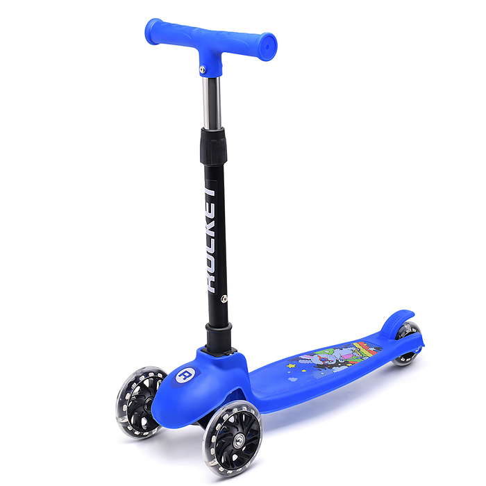 Фото к товару Самокат трёхколёсный ROCKET колёса PU, цвет синий Самокат трёхколёсный ROCKET колёса PU, цвет синий