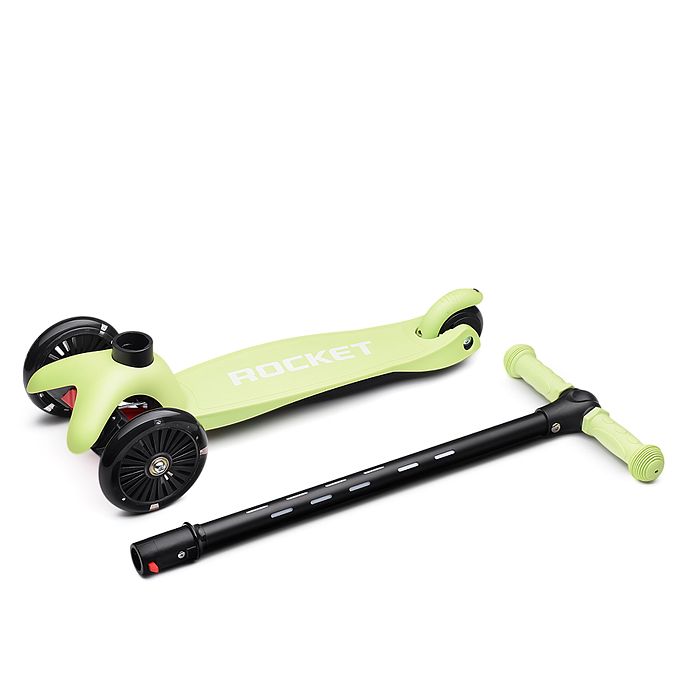 Фото к товару Самокат 3-х колесный ROCKET,колеса PU со светом, светящаяся стойка, ABEC 7, зеленый Самокат 3-х колесный ROCKET,колеса PU со светом, светящаяся стойка, ABEC 7, зеленый