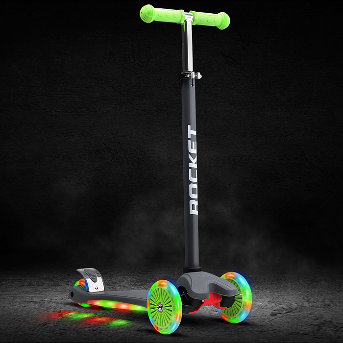 Фото к товару Самокат 3-х колесный ROCKET,колеса PU со светом, ABEC 7, серый Самокат 3-х колесный ROCKET,колеса PU со светом, ABEC 7, серый