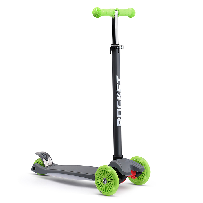 Фото к товару Самокат 3-х колесный ROCKET,колеса PU со светом, ABEC 7, серый Самокат 3-х колесный ROCKET,колеса PU со светом, ABEC 7, серый