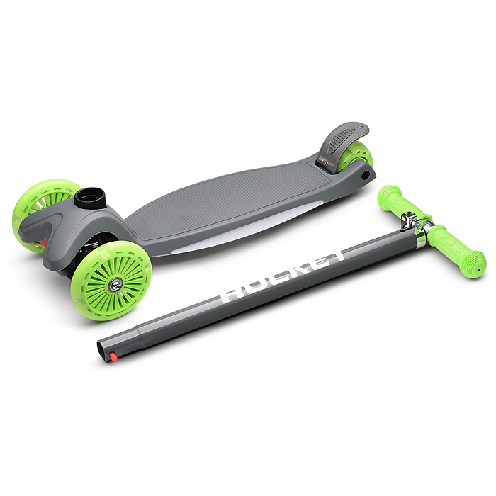 Фото к товару Самокат 3-х колесный ROCKET,колеса PU со светом, ABEC 7, серый Самокат 3-х колесный ROCKET,колеса PU со светом, ABEC 7, серый