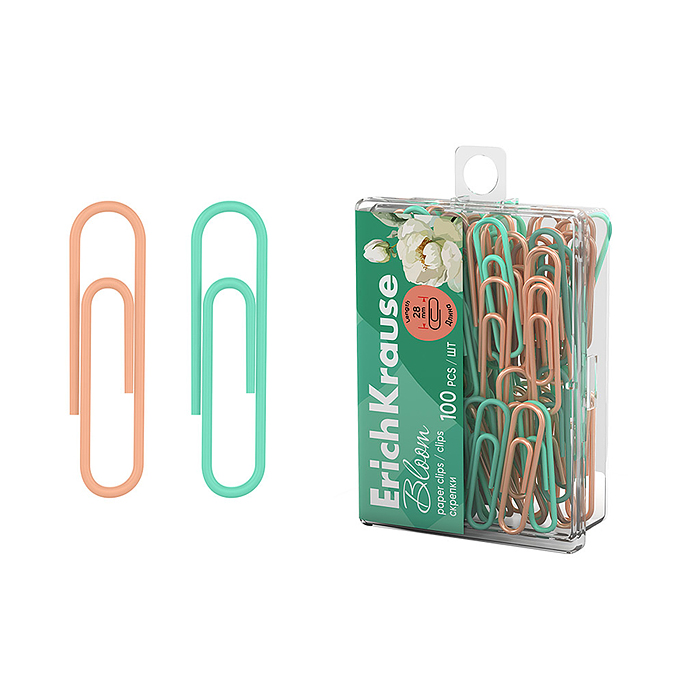 Скрепки металлические с виниловым покрытием Pastel Bloom, 28мм, ассорти ( в пластиковой 