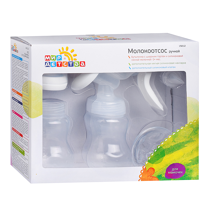 Фото к товару Молокоотсос ручной 4в1 с бутылочкой, запасными массажной накладкой и силиконовым клапаном, белый Молокоотсос ручной 4в1 с бутылочкой, запасными массажной накладкой и силиконовым клапаном, белый