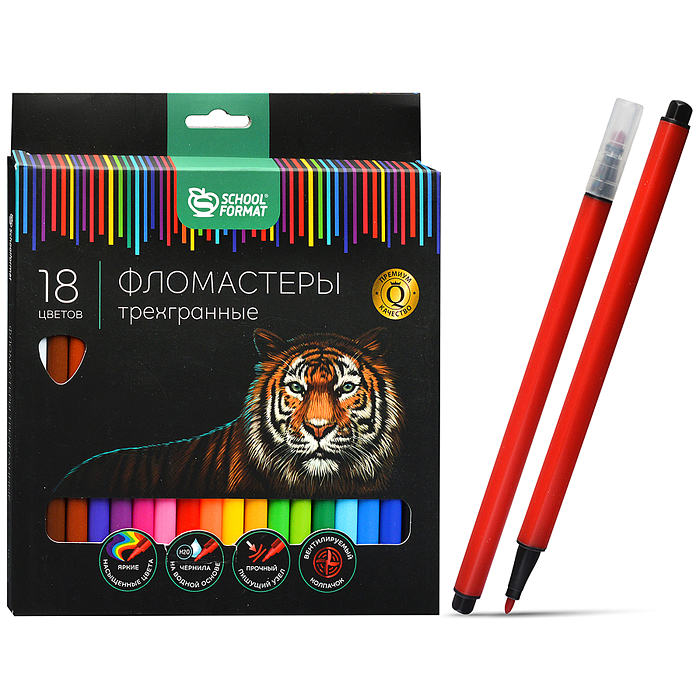 Фломастеры 18 цв. "Дикая планета" классические трехгран. корп. стандартные карт. упак.
