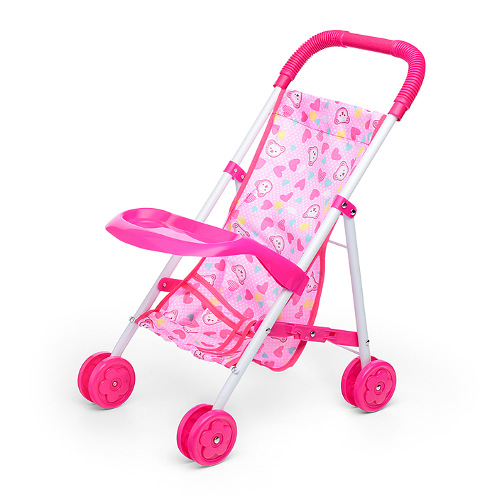 Фото к товару Коляска кукольная CS6819B (металлическая, складная, цвет розовый, с принтом) в пакете Коляска кукольная CS6819B (металлическая, складная, цвет розовый, с принтом) в пакете