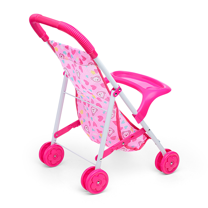 Фото к товару Коляска кукольная CS6819B (металлическая, складная, цвет розовый, с принтом) в пакете Коляска кукольная CS6819B (металлическая, складная, цвет розовый, с принтом) в пакете