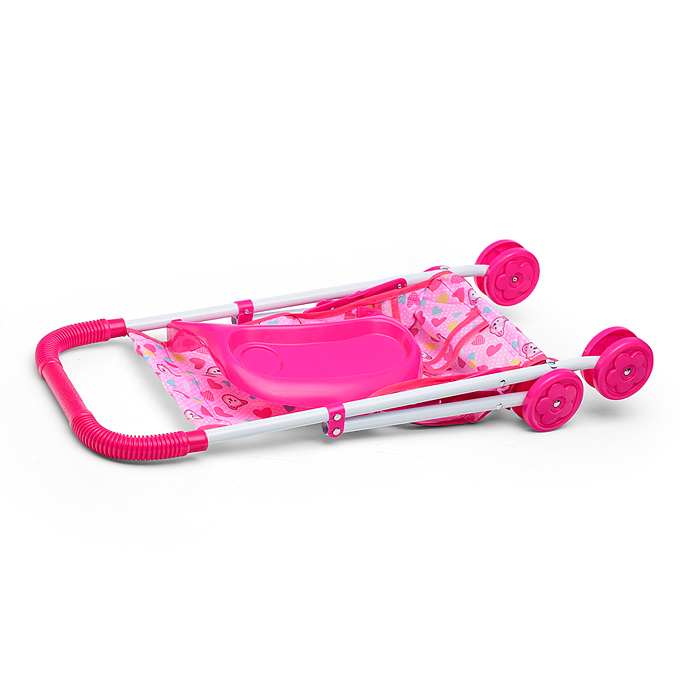 Фото к товару Коляска кукольная CS6819B (металлическая, складная, цвет розовый, с принтом) в пакете Коляска кукольная CS6819B (металлическая, складная, цвет розовый, с принтом) в пакете