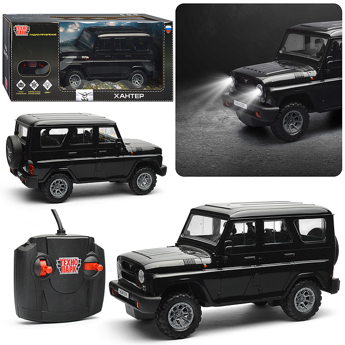 Машина UAZ Hunter 30 см, р/у (свет, черный) в коробке